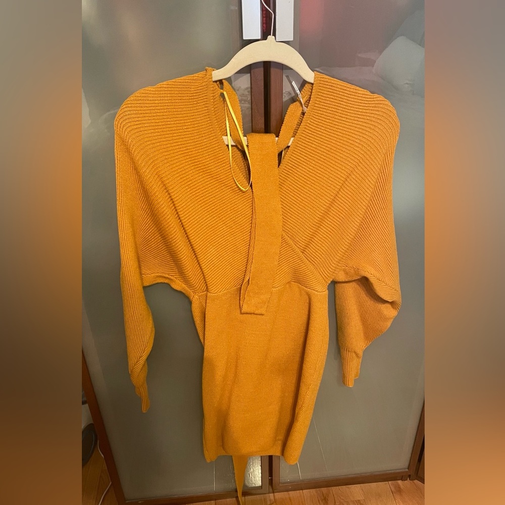 Orange sweater dress with a belt. Never worn.
